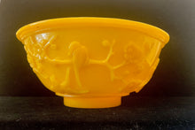 Load image into Gallery viewer, ANTIQUE PRUNUS CHINESE YELLOW PEKING GLASS BOWL ~SIGNED~ BIRDS
