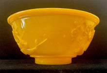 Load image into Gallery viewer, ANTIQUE PRUNUS CHINESE YELLOW PEKING GLASS BOWL ~SIGNED~ BIRDS