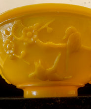 Load image into Gallery viewer, ANTIQUE PRUNUS CHINESE YELLOW PEKING GLASS BOWL ~SIGNED~ BIRDS