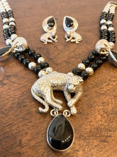 Load image into Gallery viewer, CAROL FELLEY STERLING SILVER LEOPARD NECKLACE & MATCHING EARRINGS ~BLACK ONYX~