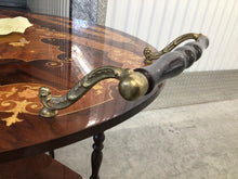 Load image into Gallery viewer, Italian Inlaid Wood Marquetry Bar or Tea Cart with Brass Wheels