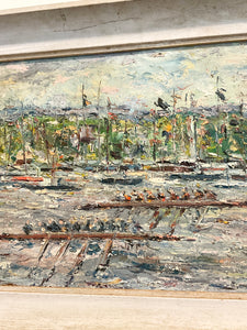 Impressionistic Painting of Rowing Regatta Race Signed W. Campbell 1967
