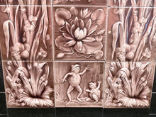 Load image into Gallery viewer, Antique Art Nouveau Fireplace Surround Tile Set Featuring Frogs & Lily Pads