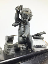 Load image into Gallery viewer, ANTIQUE 19th CENTURY FRENCH FIGURAL INK WELL STAND ~CUPID FORGING ARROWS~