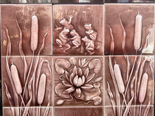 Load image into Gallery viewer, Antique Art Nouveau Fireplace Surround Tile Set Featuring Frogs & Lily Pads