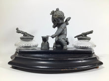 Load image into Gallery viewer, ANTIQUE 19th CENTURY FRENCH FIGURAL INK WELL STAND ~CUPID FORGING ARROWS~
