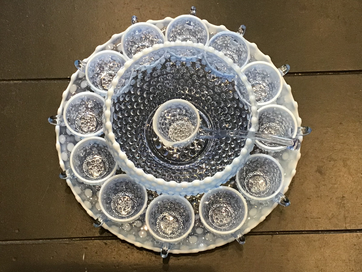 Duncan & Miller Blue Opalescent Punch Bowl Set – LeMay & Co. Antiques