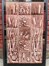 Load image into Gallery viewer, Antique Art Nouveau Fireplace Surround Tile Set Featuring Frogs & Lily Pads