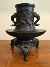 Load image into Gallery viewer, ANTIQUE JAPANESE BRONZE VASE VESSEL W/ CRANES & BIRDS ~MEIJI PERIOD~ SIGNED