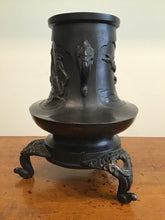 Load image into Gallery viewer, ANTIQUE JAPANESE BRONZE VASE VESSEL W/ CRANES & BIRDS ~MEIJI PERIOD~ SIGNED