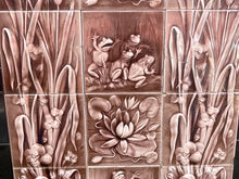Load image into Gallery viewer, Antique Art Nouveau Fireplace Surround Tile Set Featuring Frogs & Lily Pads