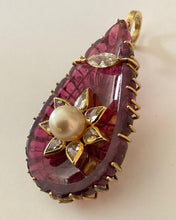 Load image into Gallery viewer, Tear Drop Violet Tourmaline Pendant With Diamonds and Pearl Set in 18k Gold
