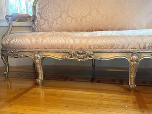 Antique French Louis XVI Style Parlor Set with Damask Fabric