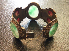 Load image into Gallery viewer, Antique Chinese Jade &amp; Gilt Silver Paneled Bracelet
