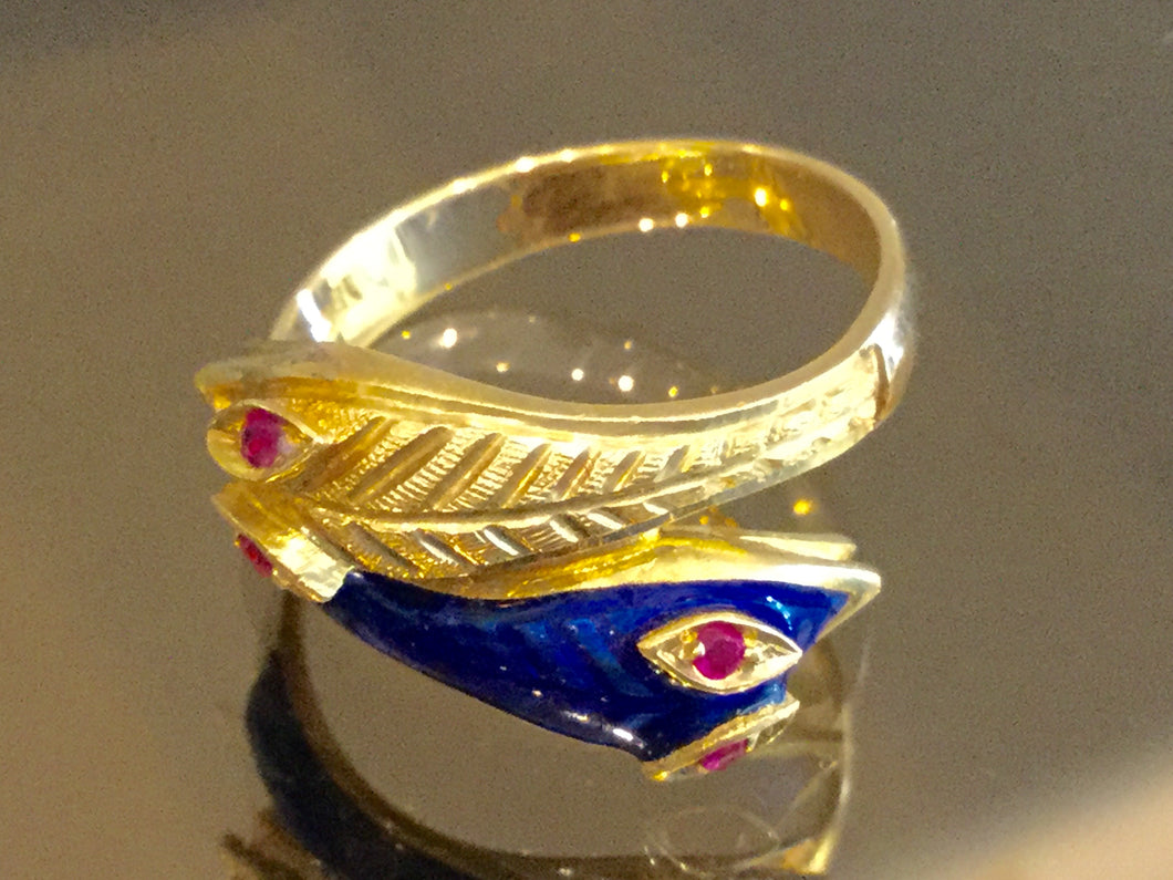 Double Snake Ring in 18k Gold & Enamel