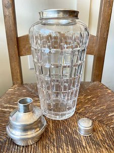 Mid Century Mounted Cartier Sterling Silver On Hawkes Glass Cocktail Shaker