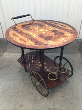 Load image into Gallery viewer, Italian Inlaid Wood Marquetry Bar or Tea Cart with Brass Wheels
