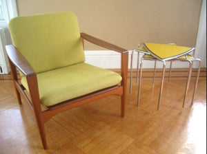 Mid Century Danish Armchair With Green Fabric