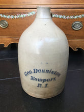 Load image into Gallery viewer, Antique 19th Century Salt Glazed Jug for George Denniston Newport, RI Retailer
