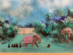 1980’s Mixed Media Painting of the Elms Mansion Newport, RI Elephant Day