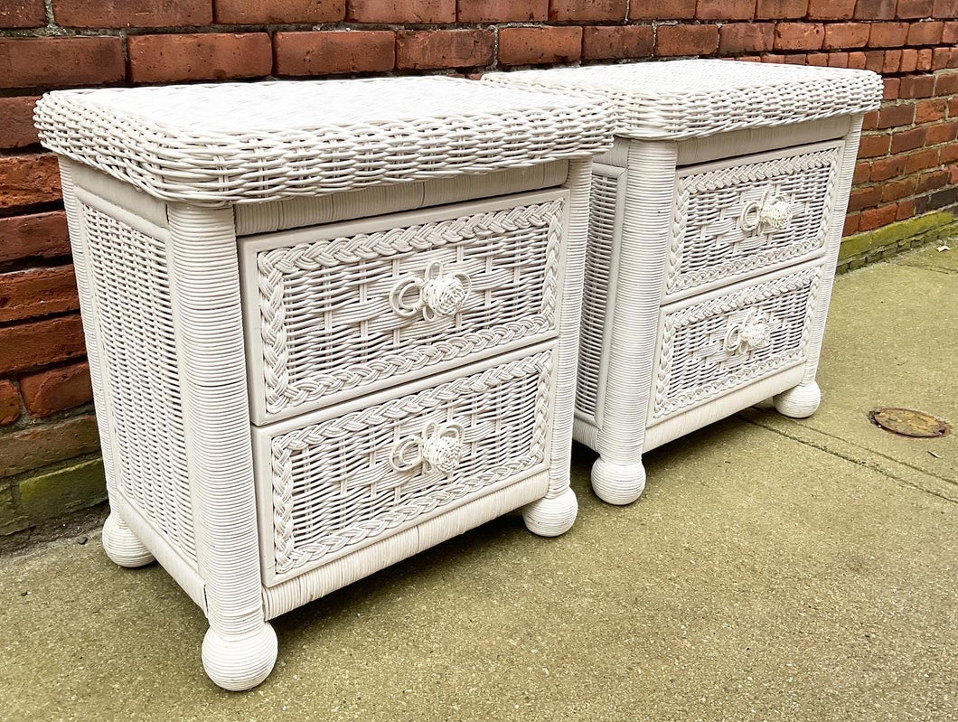Pair of Wicker Nightstands End Table by Henry Link for Lexington
