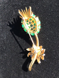 18kt. Gold Figural Scottish Thistle & Jade Pin Brooch by Cellino of Italy