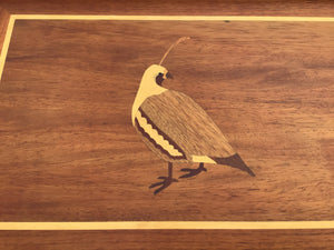 Pair of Teak Marquetry TV Tray Tables on Stands with Bird Motifs