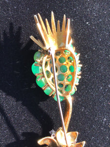 18kt. Gold Figural Scottish Thistle & Jade Pin Brooch by Cellino of Italy