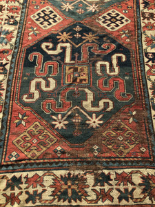 Antique Mid 1800's Kazak Rug 9' x 5'