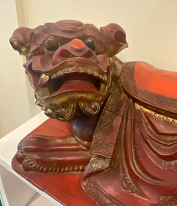 Antique Chinese Red Lacquer Foo Dog 19th Century