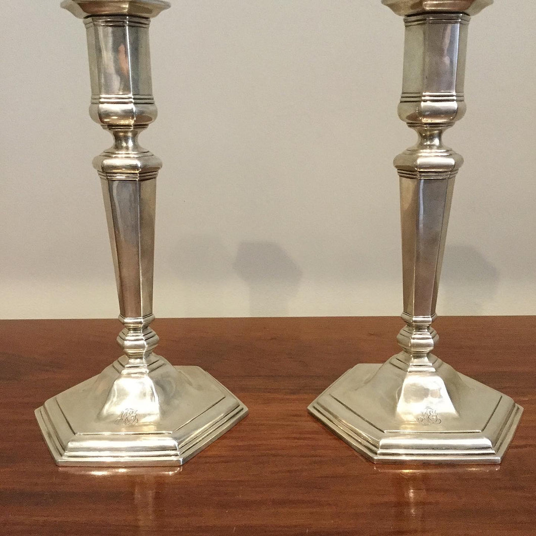 Antique Art Deco Pair of Tiffany & Co. Sterling Silver Candlesticks