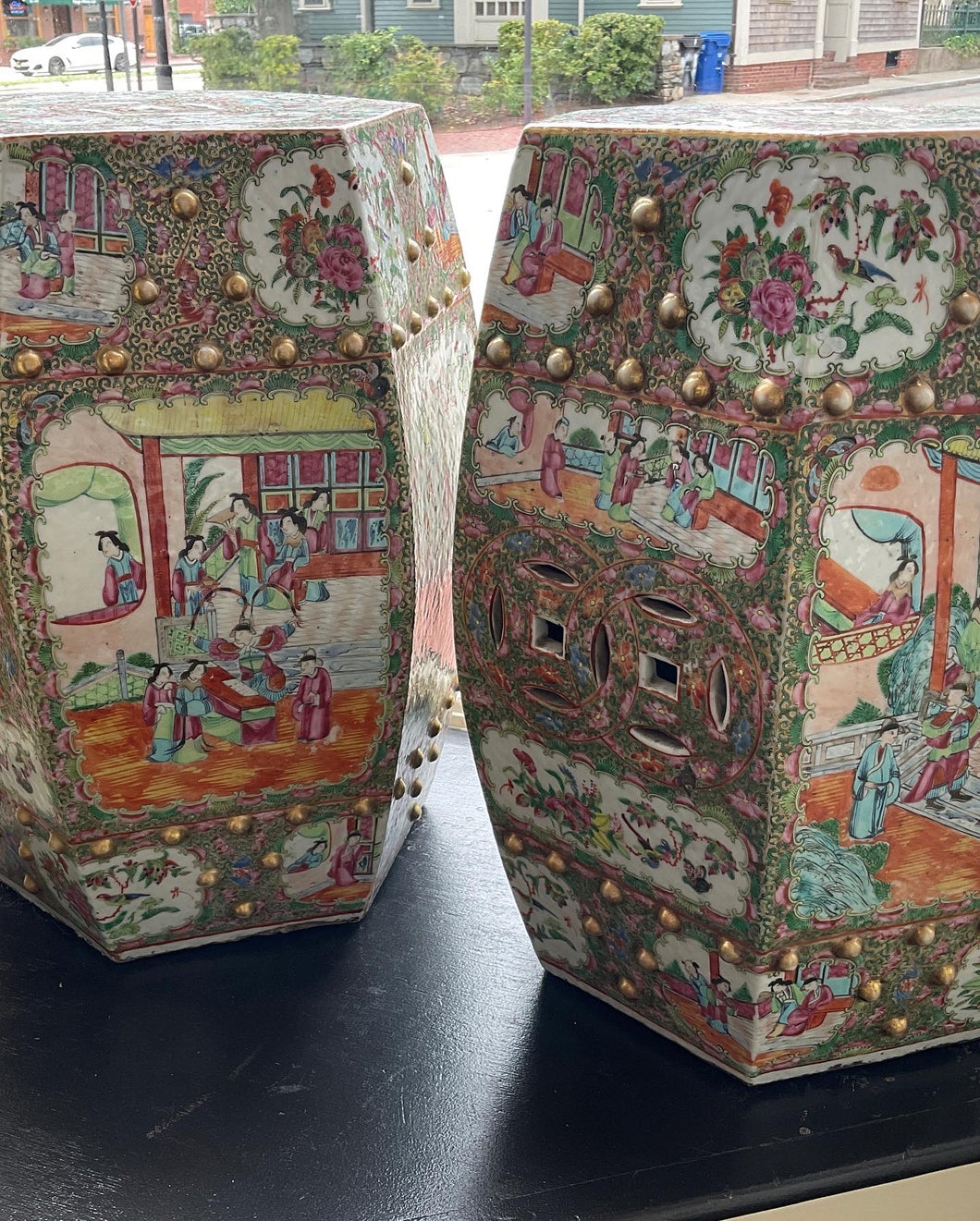 Antique Pair Chinese Rose Medallion Porcelain Garden Seats