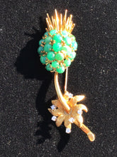 Load image into Gallery viewer, 18kt. Gold Figural Scottish Thistle &amp; Jade Pin Brooch by Cellino of Italy
