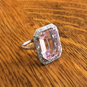 Stunning Art Deco Period Pink Morganite & Diamonds Ring Set in Platinum