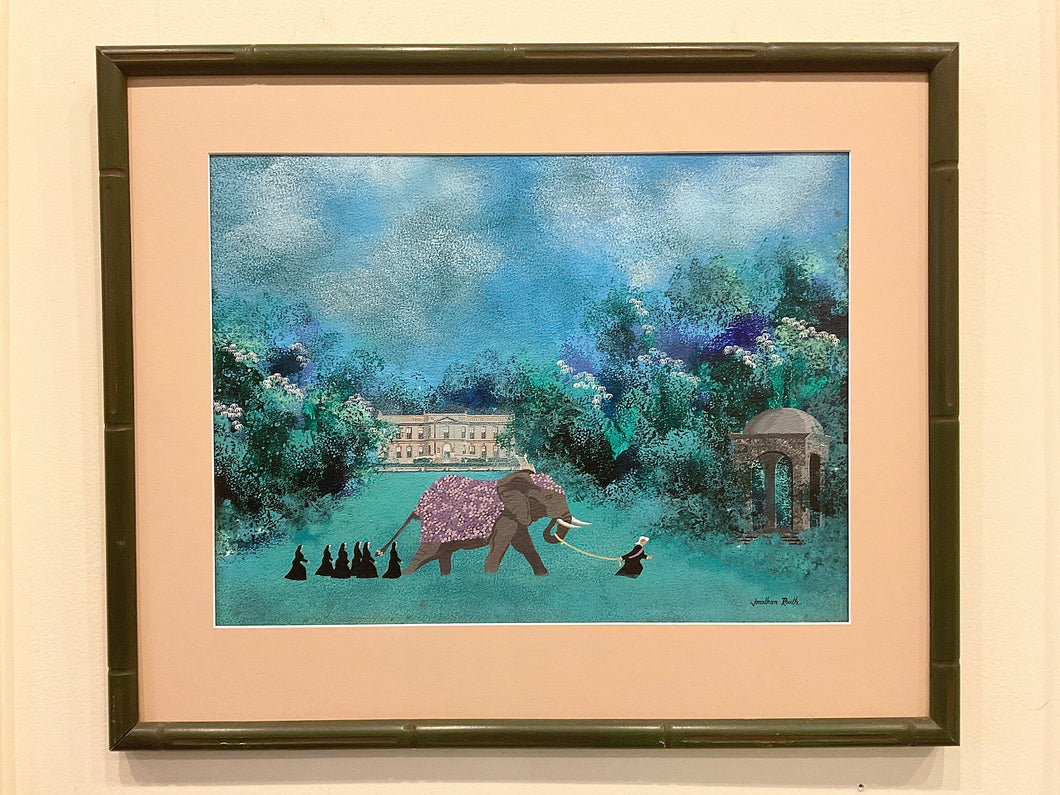 1980’s Mixed Media Painting of the Elms Mansion Newport, RI Elephant Day