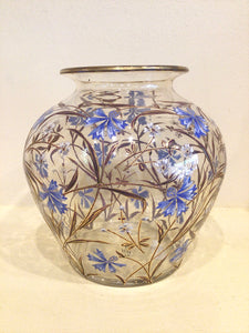 Antique Enameled Floral Decorated Glass Vase