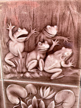 Load image into Gallery viewer, Antique Art Nouveau Fireplace Surround Tile Set Featuring Frogs &amp; Lily Pads
