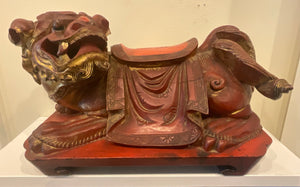 Antique Chinese Red Lacquer Foo Dog 19th Century