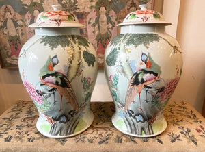 Antique Pair of Chinese Guan Jars with Decoration