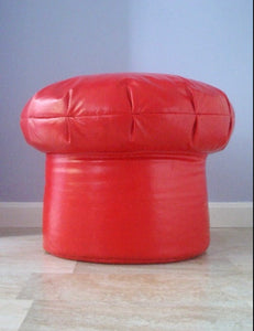 Mid Century Pair of Red Vinyl Swivel Chairs