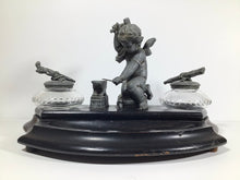Load image into Gallery viewer, ANTIQUE 19th CENTURY FRENCH FIGURAL INK WELL STAND ~CUPID FORGING ARROWS~
