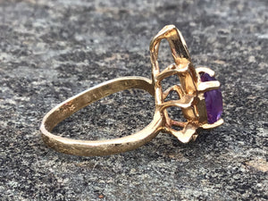 10k Yellow Gold & Amethyst in Flames Ladies Ring