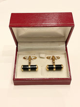 Load image into Gallery viewer, 14k Yellow Gold &amp; Black Onyx Barrel Cuff Links in Box
