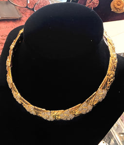 18k Gold Choker with Rows of Diamond Encrusted Fish