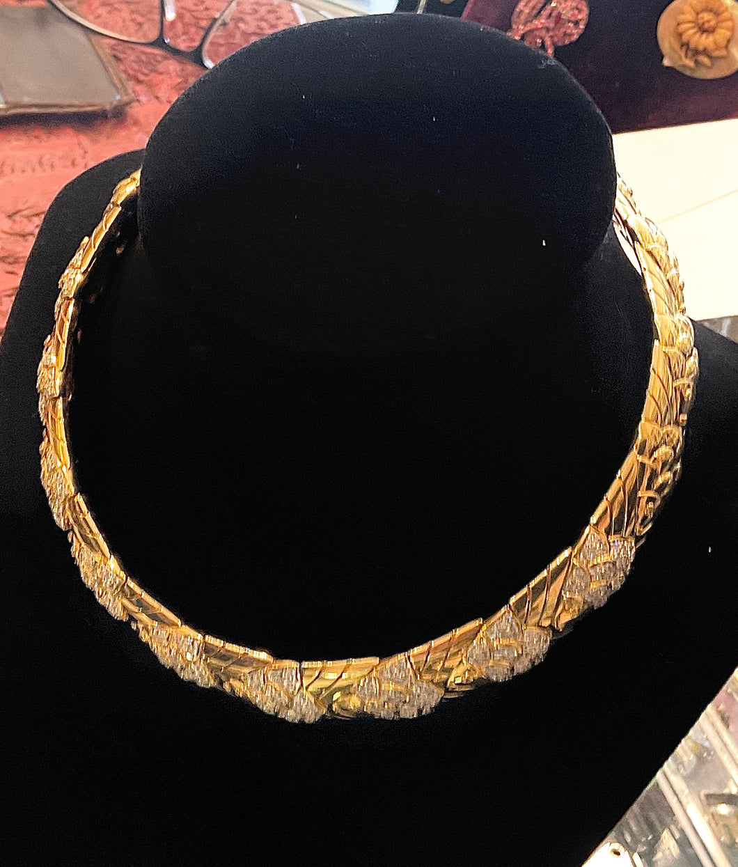 18k Gold Choker with Rows of Diamond Encrusted Fish
