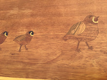 Load image into Gallery viewer, Pair of Teak Marquetry TV Tray Tables on Stands with Bird Motifs

