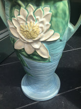 Load image into Gallery viewer, Antique Pair of Roseville Water Lily Urn Vases 16”
