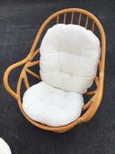 Load image into Gallery viewer, Pair of Vintage Swivel Papasan Bamboo Chairs with Matching Ottoman
