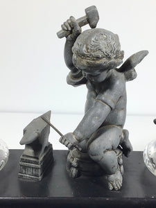 ANTIQUE 19th CENTURY FRENCH FIGURAL INK WELL STAND ~CUPID FORGING ARROWS~