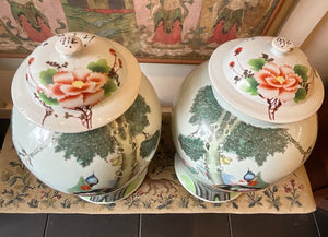 Antique Pair of Chinese Guan Jars with Decoration